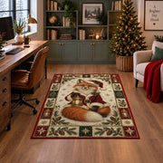 Fox with Lantern Christmas area rug in a home office with a Christmas tree