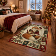 Fox with Lantern Christmas area rug in a bedroom with festive decor