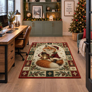 Fox with Lantern Christmas area rug in a home office beside a desk