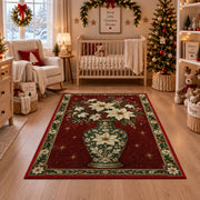 Poinsettia Porcelain Vase Christmas area rug in a nursery with a crib