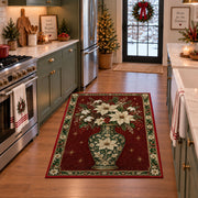 Poinsettia Porcelain Vase Christmas area rug in a holiday kitchen
