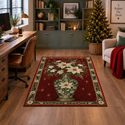 Poinsettia Porcelain Vase Christmas area rug in a home office with a Christmas tree