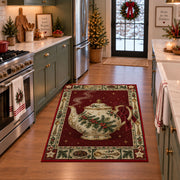 Holly Teapot Christmas area rug in a holiday kitchen