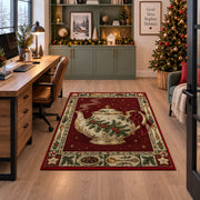 Holly Teapot Christmas area rug in a home office beside a desk