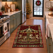 Golden Carousel with String Lights Christmas area rug in a holiday kitchen