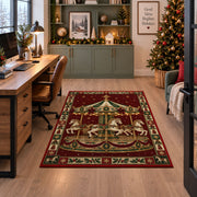 Golden Carousel with String Lights Christmas area rug in a home office beside a desk