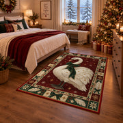 Swan with Velvet Bow Christmas area rug in a bedroom with festive decor
