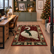 Swan with Velvet Bow Christmas area rug in a home office beside a desk