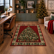 Decorated Tree with Toy Train Christmas area rug in a home office with a Christmas tree