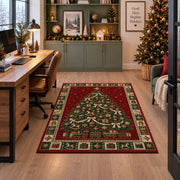 Decorated Tree with Toy Train Christmas area rug in a home office beside a desk