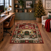 Mushroom Cottage in Snow Christmas area rug in a home office with a Christmas tree