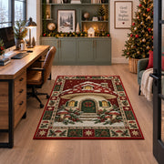 Mushroom Cottage in Snow Christmas area rug in a home office beside a desk
