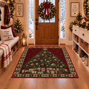 Christmas Tree with Gift Boxes Christmas area rug in a Christmas-decorated entryway