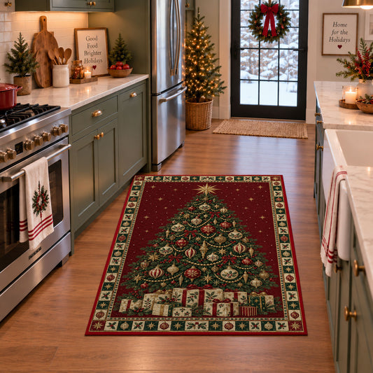 Christmas Tree with Gift Boxes Christmas area rug in a holiday kitchen
