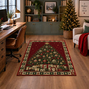 Christmas Tree with Gift Boxes Christmas area rug in a home office with a Christmas tree
