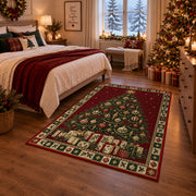 Christmas Tree with Gift Boxes Christmas area rug in a bedroom with festive decor