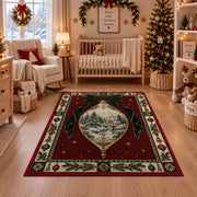 Winter Scene Ornament Christmas area rug in a nursery with a crib