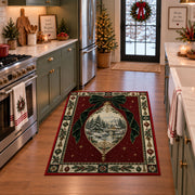 Winter Scene Ornament Christmas area rug in a holiday kitchen