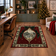 Winter Scene Ornament Christmas area rug in a home office with a Christmas tree