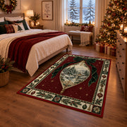 Winter Scene Ornament Christmas area rug in a bedroom with festive decor