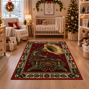 Vintage Phonograph with Wreath Christmas area rug in a nursery with a crib