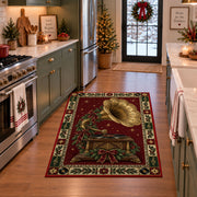 Vintage Phonograph with Wreath Christmas area rug in a holiday kitchen