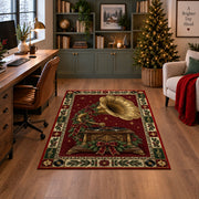Vintage Phonograph with Wreath Christmas area rug in a home office with a Christmas tree