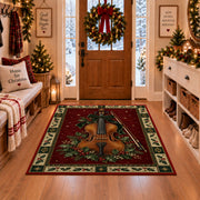 Violin with Holly Berries Christmas area rug in a Christmas-decorated entryway