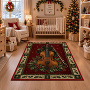 Violin with Holly Berries Christmas area rug in a nursery with a crib
