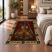 Violin with Holly Berries Christmas area rug in a bedroom beside the bed