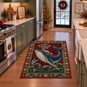 Whale in Santa Hat Christmas area rug in a holiday kitchen