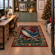 Whale in Santa Hat Christmas area rug in a home office beside a desk