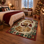 Ginger Cat in Santa Coat Christmas area rug in a bedroom with festive decor