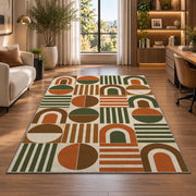 Retro Arch Geometric area rug in a home office beside a desk