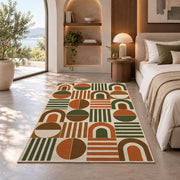 Retro Arch Geometric area rug in a bedroom with an arched window
