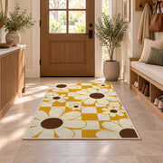 Retro Daisy Checker area rug in an entryway