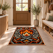Flame Shield Crest firefighter rug in an entryway