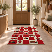 Fire Truck and Hydrant Checkerboard firefighter rug in an entryway