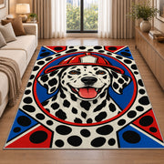 Dalmatian Firefighter Portrait firefighter rug in a living room beside a sofa