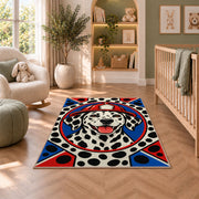 Dalmatian Firefighter Portrait firefighter rug in a nursery with a crib and armchair