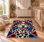 Dalmatian Firefighter Portrait firefighter rug in a nursery beside a crib