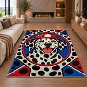 Dalmatian Firefighter Portrait firefighter rug in a living room with a fireplace