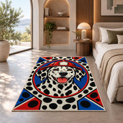 Dalmatian Firefighter Portrait firefighter rug in a bedroom with an arched window
