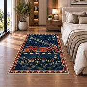 Night Ladder Fire Truck firefighter rug in a bedroom beside the bed