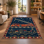 Night Ladder Fire Truck firefighter rug in a home office beside a desk
