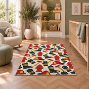 Firefighter Gear Pattern firefighter rug in a nursery with a crib and armchair
