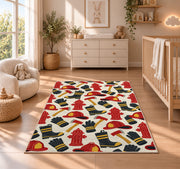 Firefighter Gear Pattern firefighter rug in a nursery beside a crib