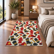 Firefighter Gear Pattern firefighter rug in a bedroom beside the bed