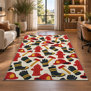 Firefighter Gear Pattern firefighter rug in a home office beside a desk
