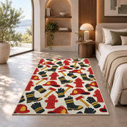 Firefighter Gear Pattern firefighter rug in a bedroom with an arched window